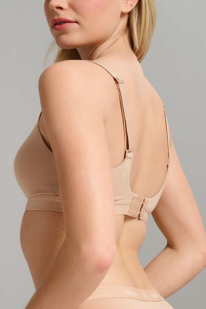 Organic Cotton V-Neck Bra - SIELLA - Color: Beach Beige Beige plage