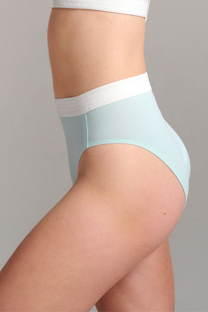Organic Cotton Rib High Waist Brief - Siella - Color: Aqua Mist Aqua