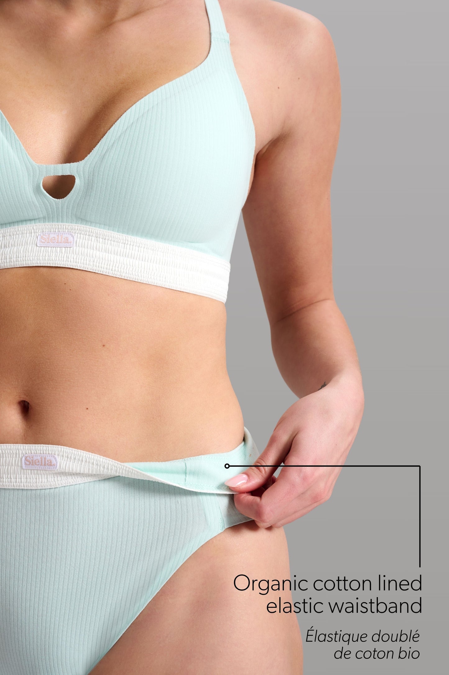 Organic Cotton Rib High Waist Brief - Siella - Color: Aqua Mist Aqua