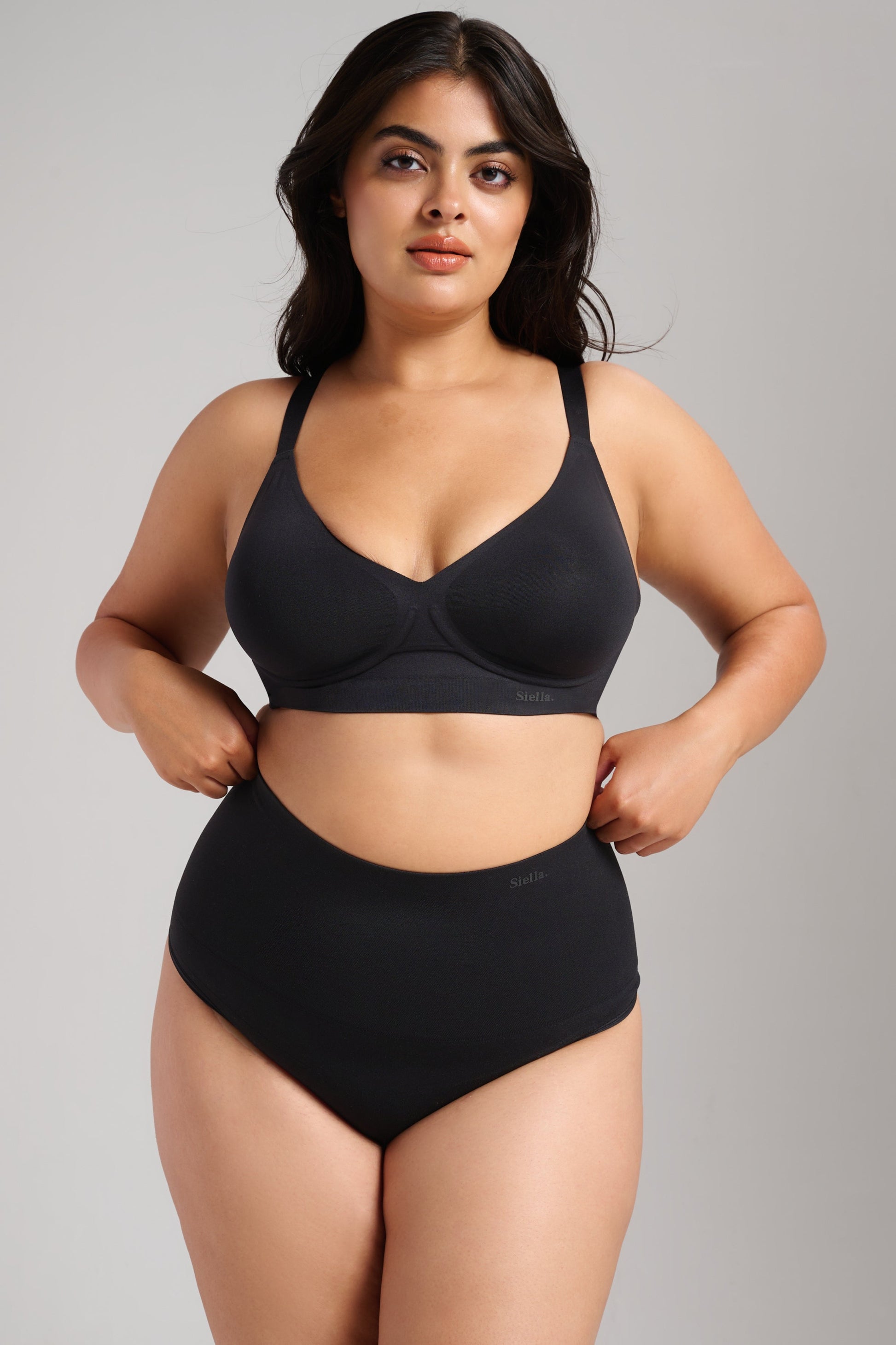 Sculpt High Waist Shaping Thong - SIELLA - Color: Black Noir