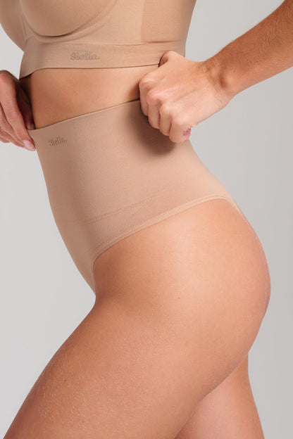 Sculpt High Waist Shaping Thong - SIELLA - Color: Taupe