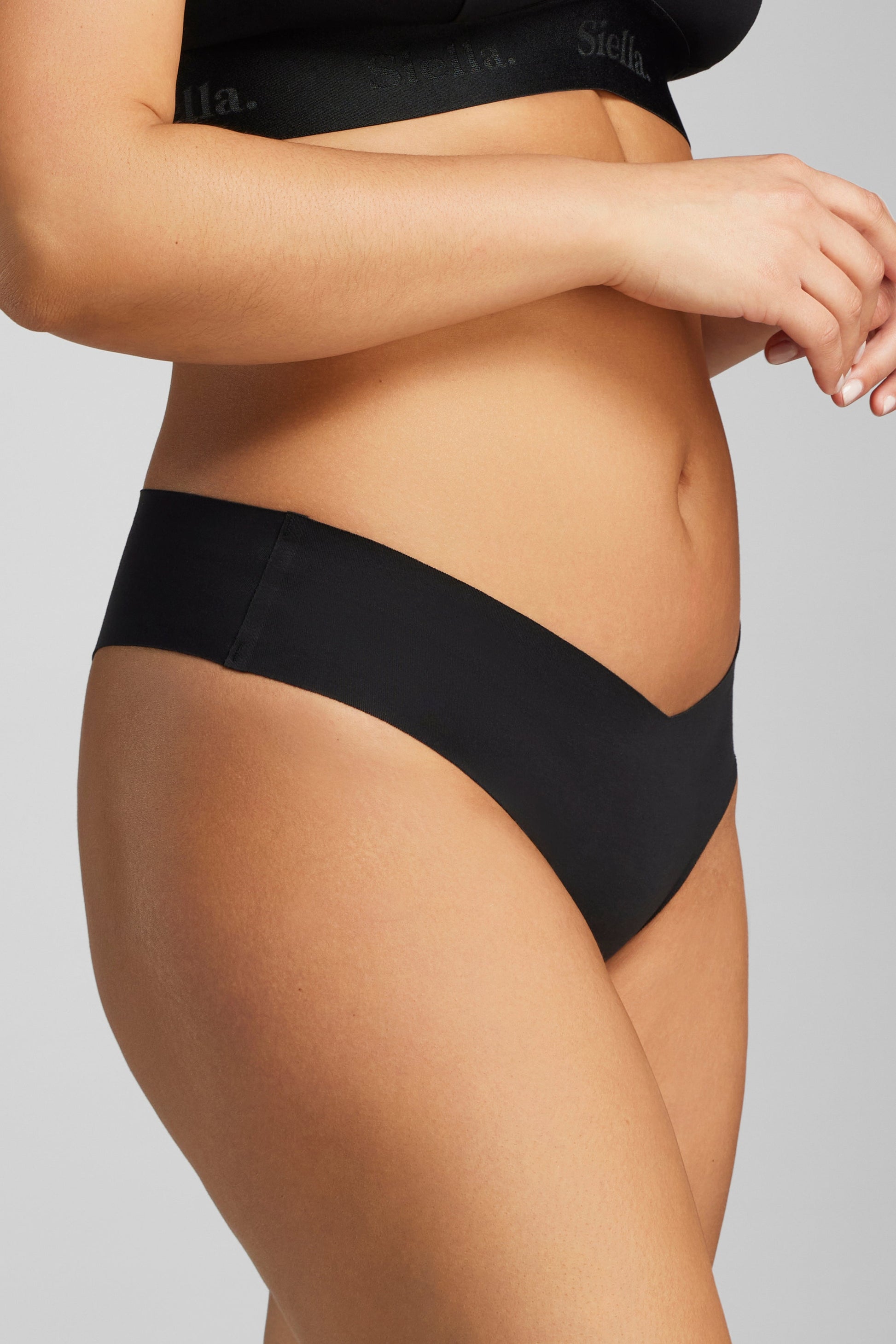 Organic Cotton No-Show Thong - Siella - Color: Black Noir