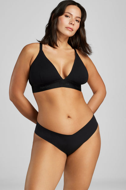 Organic Cotton No-Show Thong - Siella - Color: Black Noir