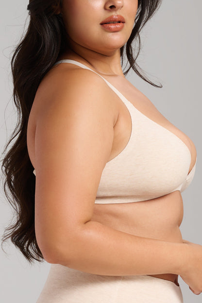 Organic Cotton No-Show Triangle Bra - SIELLA - Color: Oatmeal Avoine