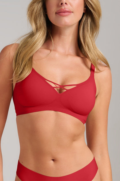 No-Show V-Neck Bra -  Siella - Color: Red Rouge