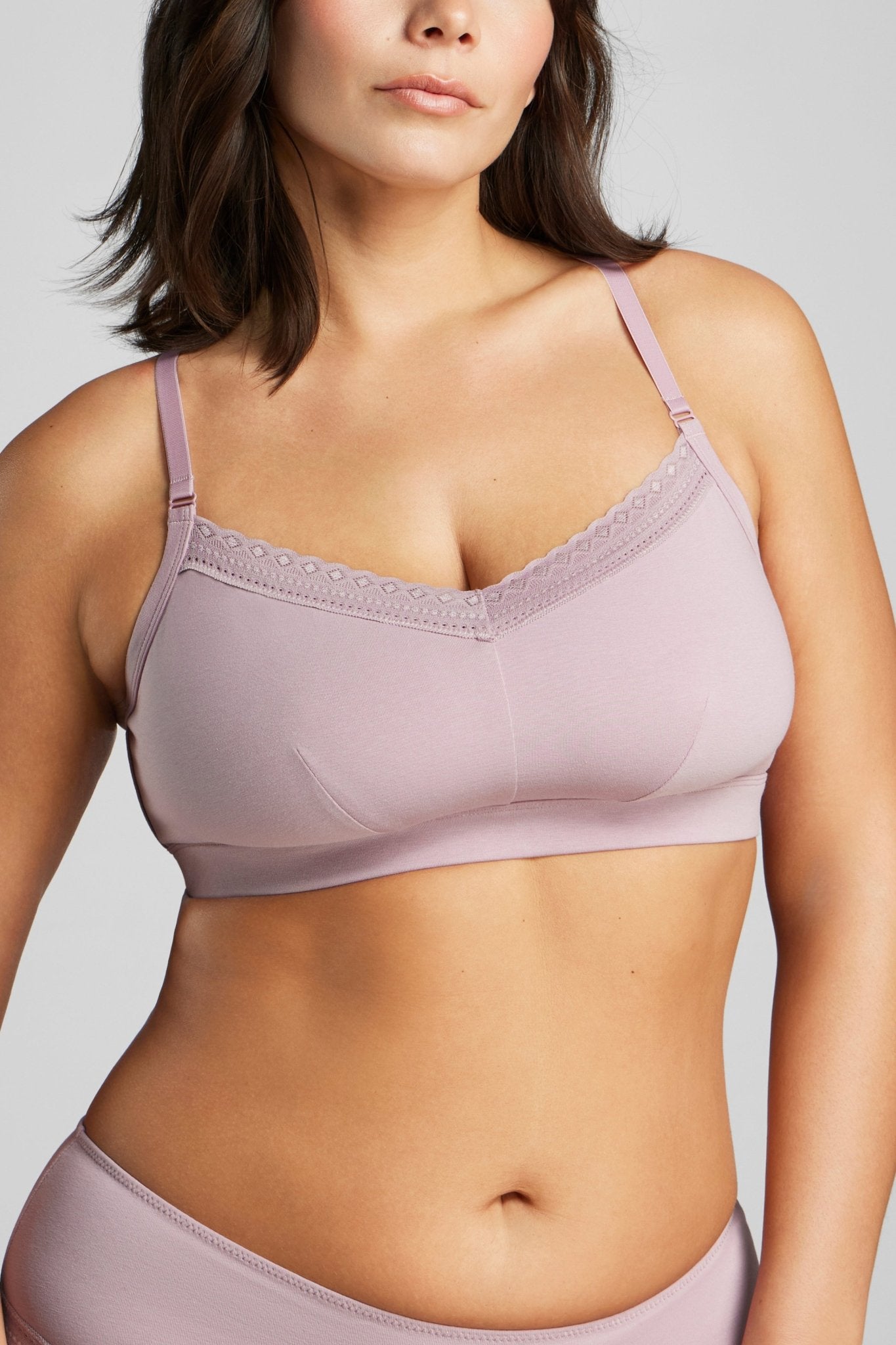 Organic Cotton Lace Balconette Bra - Siella - Color: Lavender Lavande