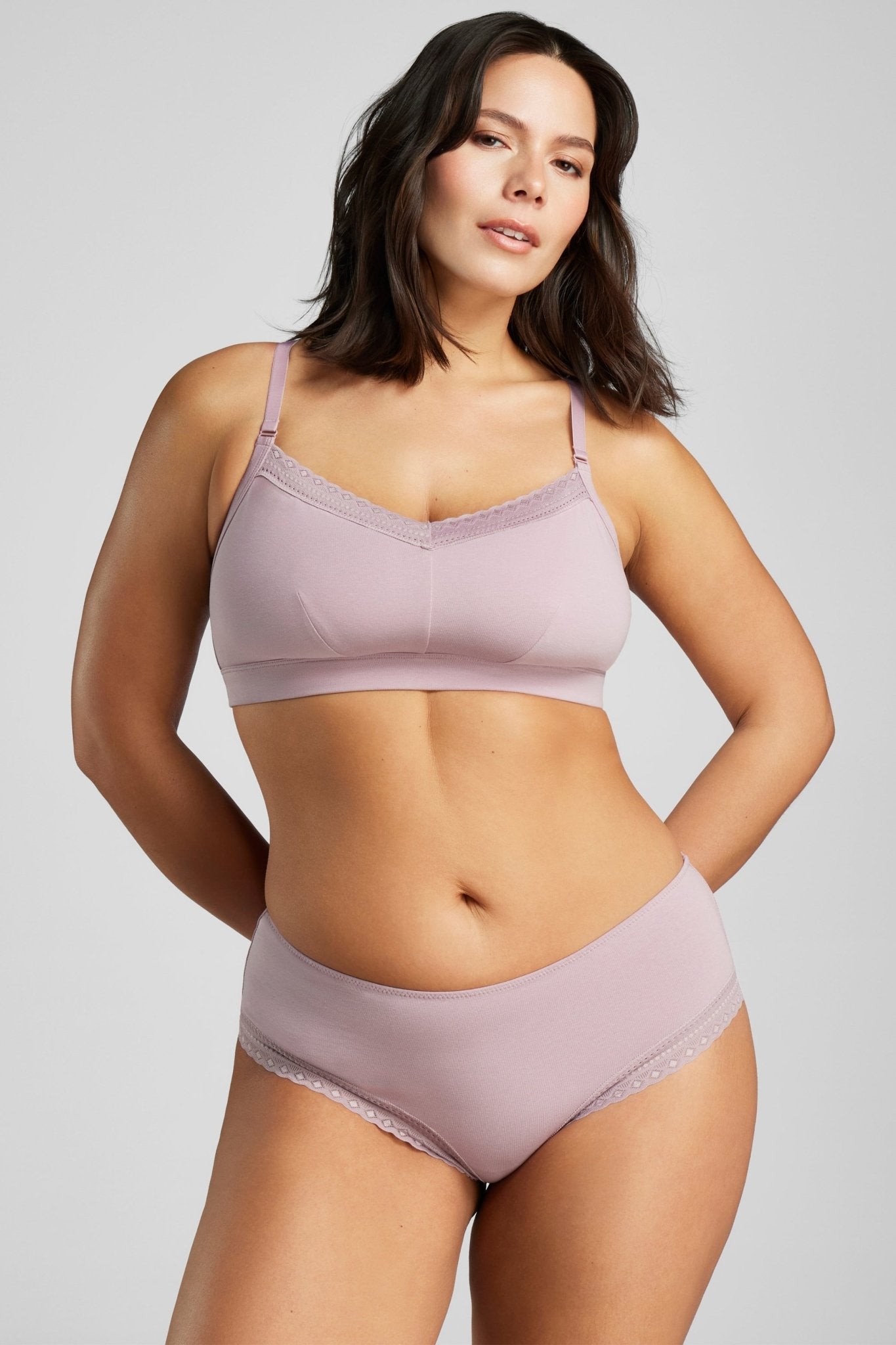 Organic Cotton Lace Balconette Bra - Siella - Color: Lavender Lavande