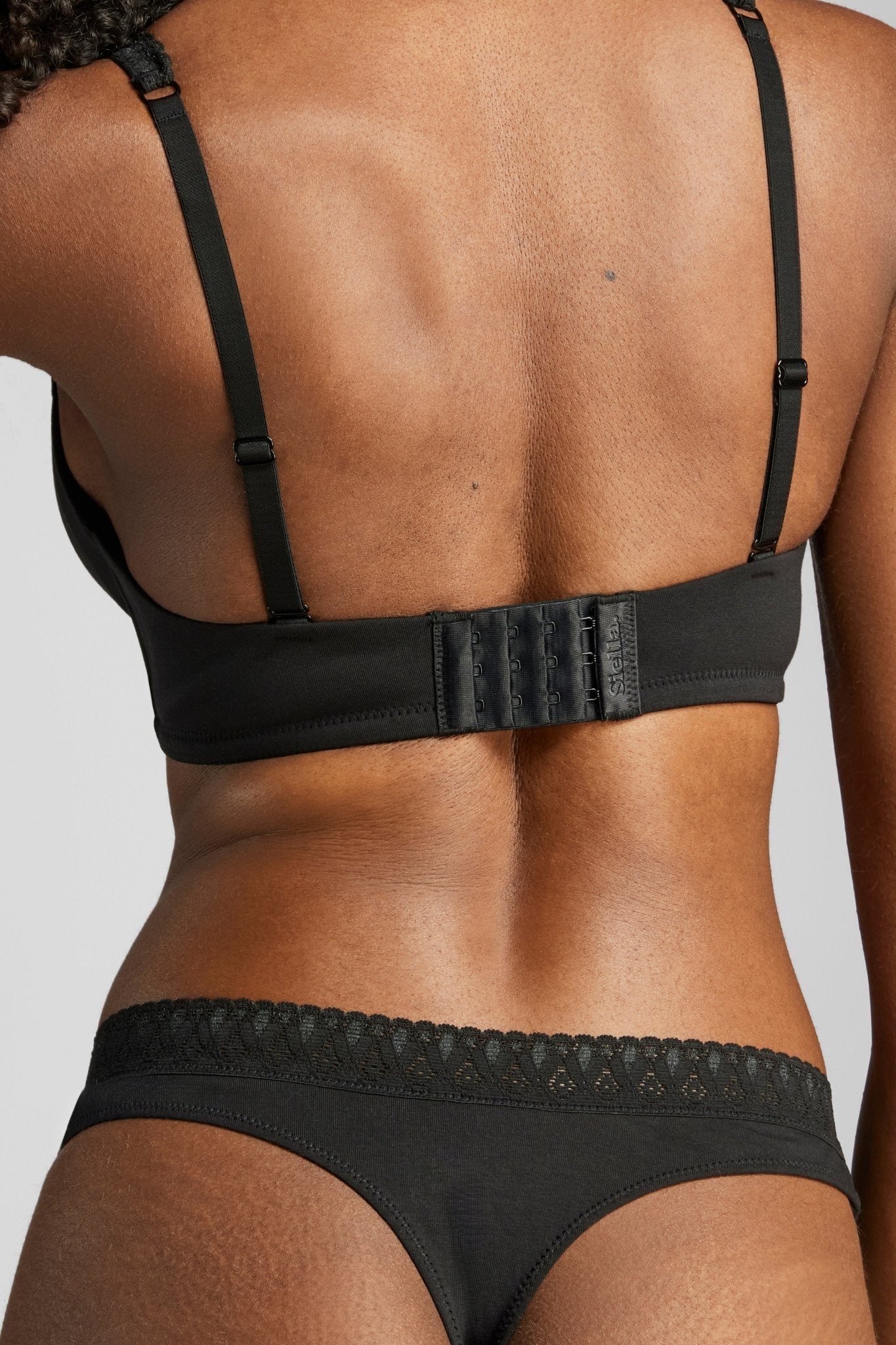 Organic Cotton Lace Plunge Bra - Siella - Color: Black Noir
