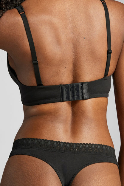 Organic Cotton Lace Plunge Bra - Siella - Color: Black Noir