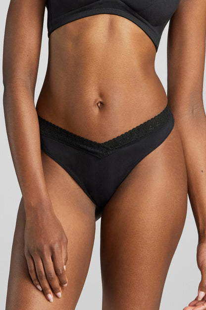 Organic Cotton Lace Thong - Siella - Color: Black Noir