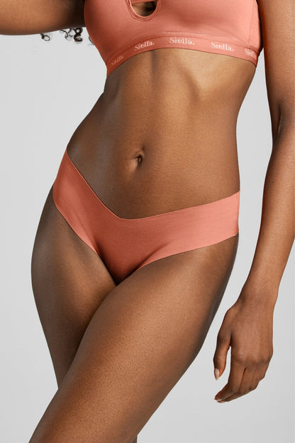 Organic Cotton No-Show Thong - Siella - Color: Terracotta