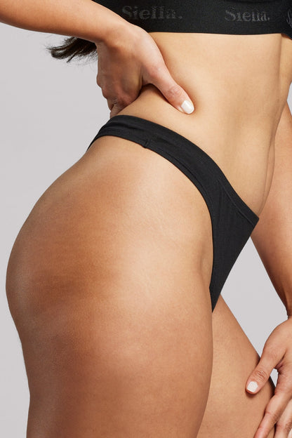 Organic Cotton Thong - SIELLA - Color: Black Noir